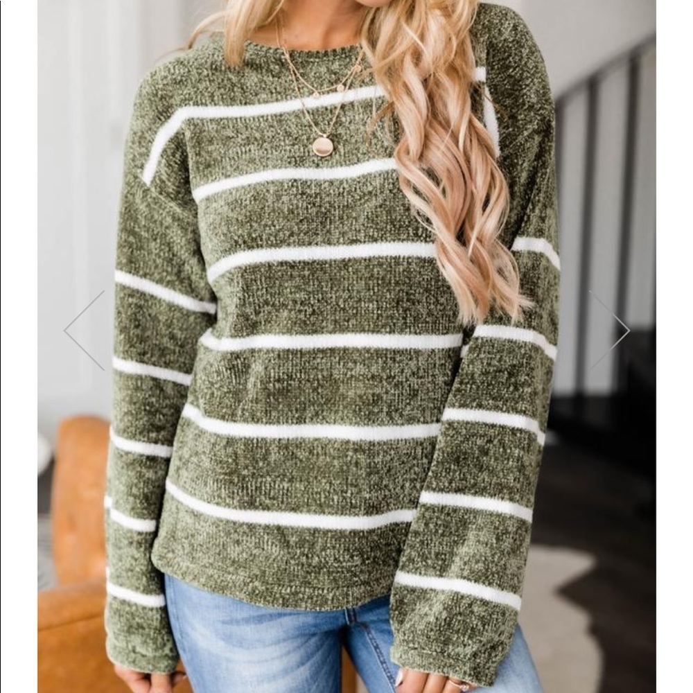 Green Striped Pink Lily Sweater